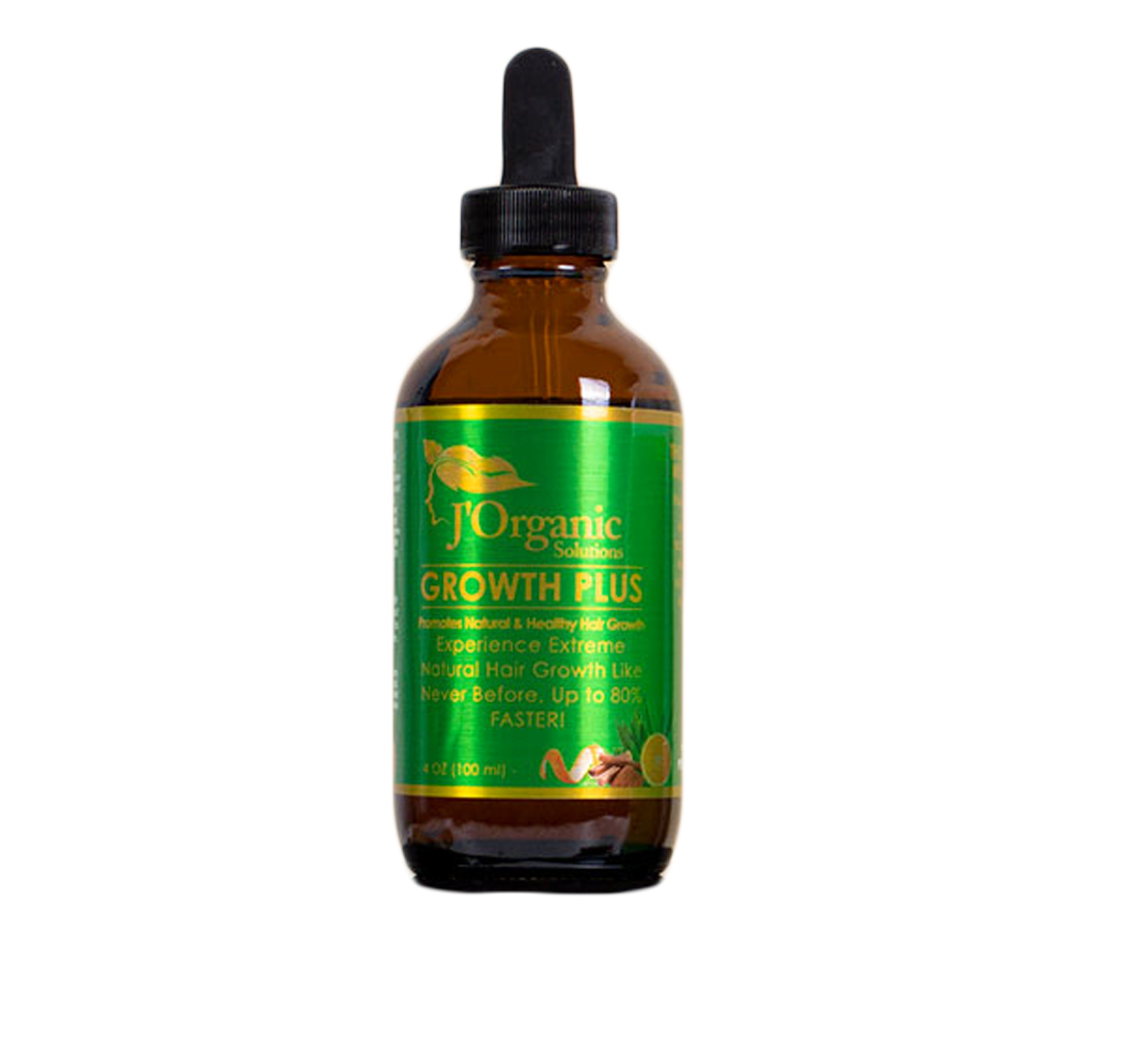 Growth-Plus Hair Serum bottle on a wooden background with natural herbs and flowers, highlighting its all-natural ingredients designed for healthy hair growth. Main image