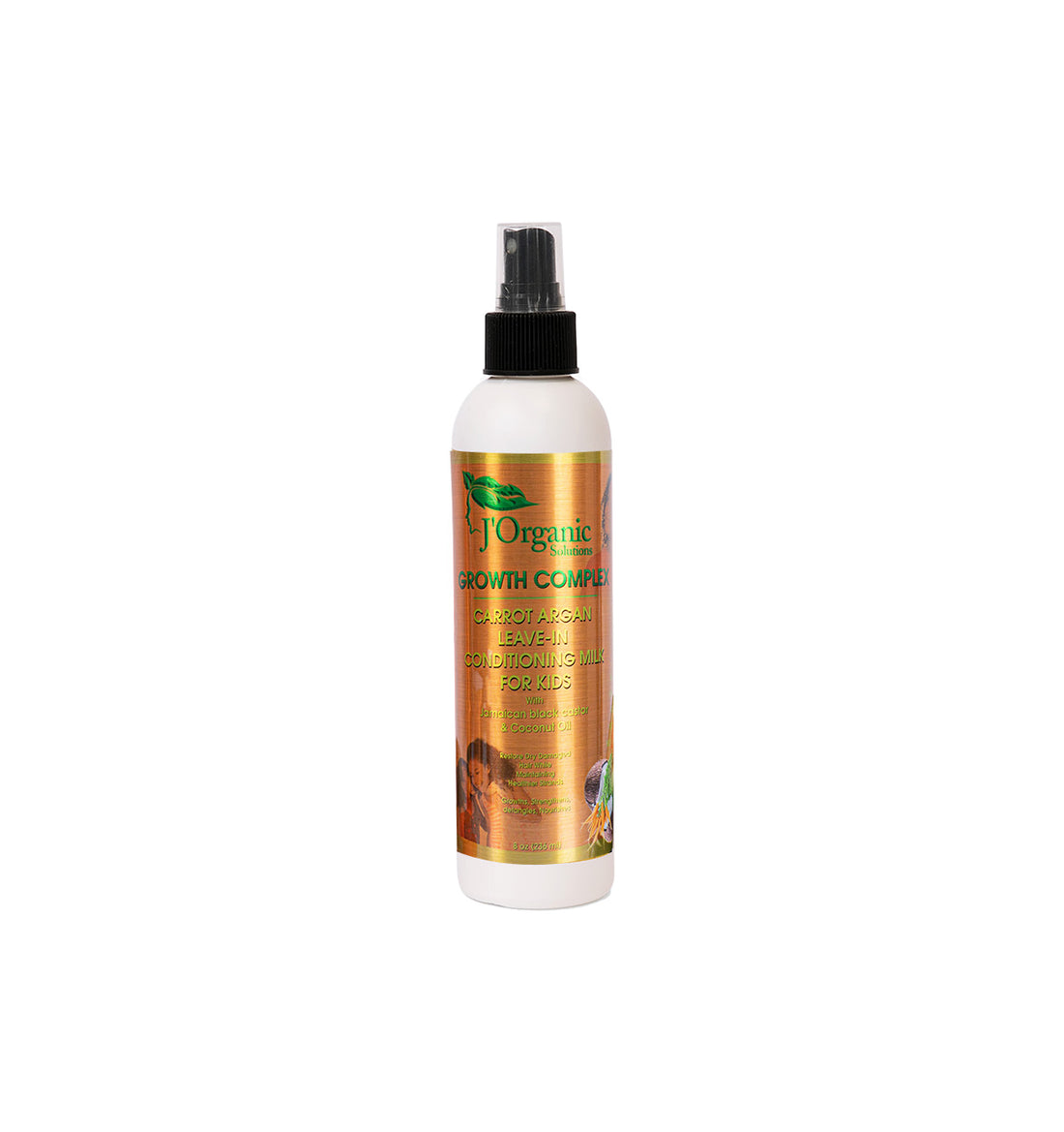 
J'Organic Solutions Carrot Argan Leave-In Conditioning Milk, a nourishing formula for kids that restores moisture, detangles, and leaves hair with a radiant shine.